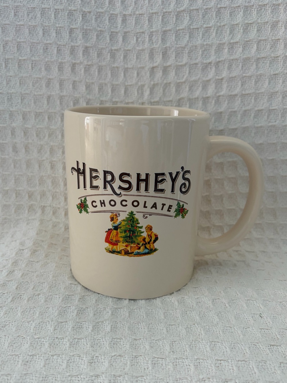 Vintage Hershey’s Chocolate Cream Color Jumbo Christmas Scene Mug